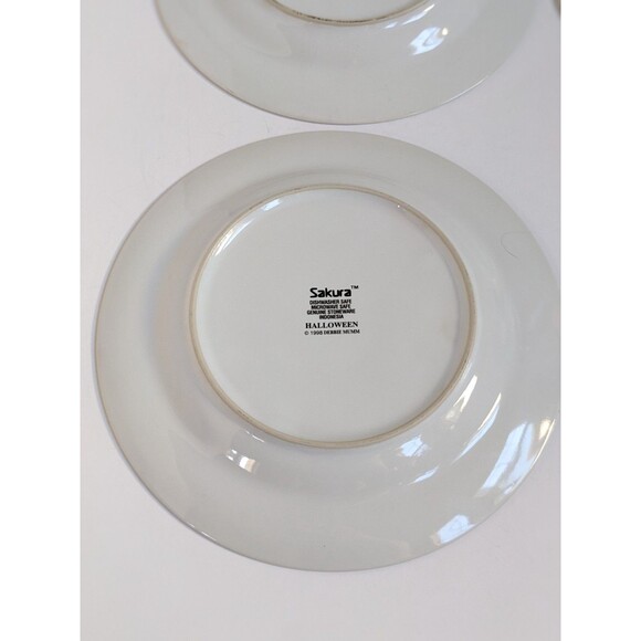 VTG 1998 Sakura Debbie Mumm HALLOWEEN Salad Plates SET OF 4 Witch Cat Pumpkin Ow - Picture 9 of 9